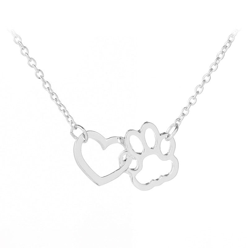 Christmas Gift Hollow Pet Paw Footprint Necklaces Cute Animal Dog Cat Love Heart Pendant Necklace For Women Girls Jewelry Necklace