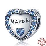 Aveuri Sterling Silver Color Blue And White March Heart-Shaped Beads Fit Original 3mm Bracelet Women Fashion Jewelry Gift