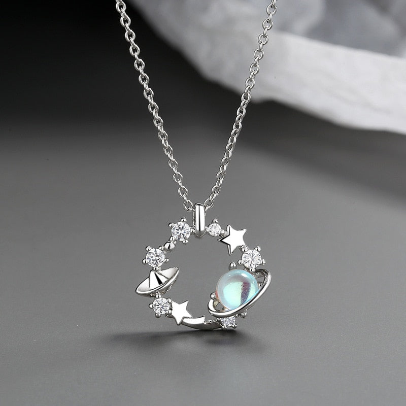 Christmas Gift Link Chain Opal Star Planet Charm Necklace Pendant Christmas Jewelry For Women Wedding Choker dz182
