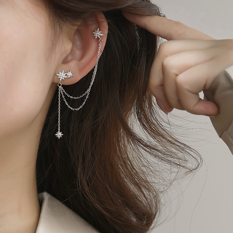 Aveuri Christmas Gift 1 pcs  Crystal Tassel Star Stud Earrings For Women Wedding Female Pendientes eh1262