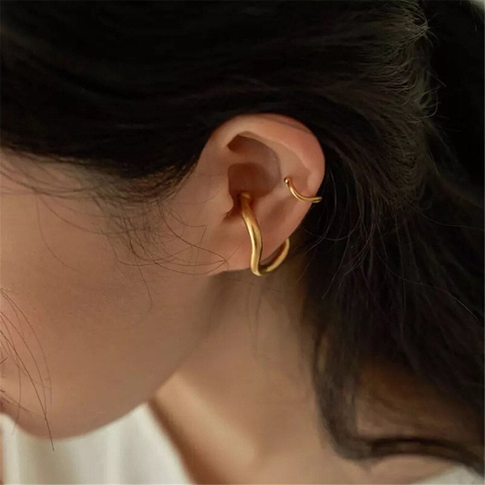 AVEURI Korea Summer New Retro Simple Metal Twisted Ear Bone Clip Without Pierced Ear Clip Earring For Women Girl Party Jewlery