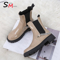 Christmas Gift Winter Mid Heels Ankle Platform Women Shoes 2021 New Goth Motorcycle Gladiator Boots Chunky Casual Designer Female Chelsea Botas