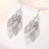 Christmas Gift alloy Jewelry High Quality Fashion Woman Earring Retro Hollow Maple Leaf Exaggerated Long Tassel Hanging