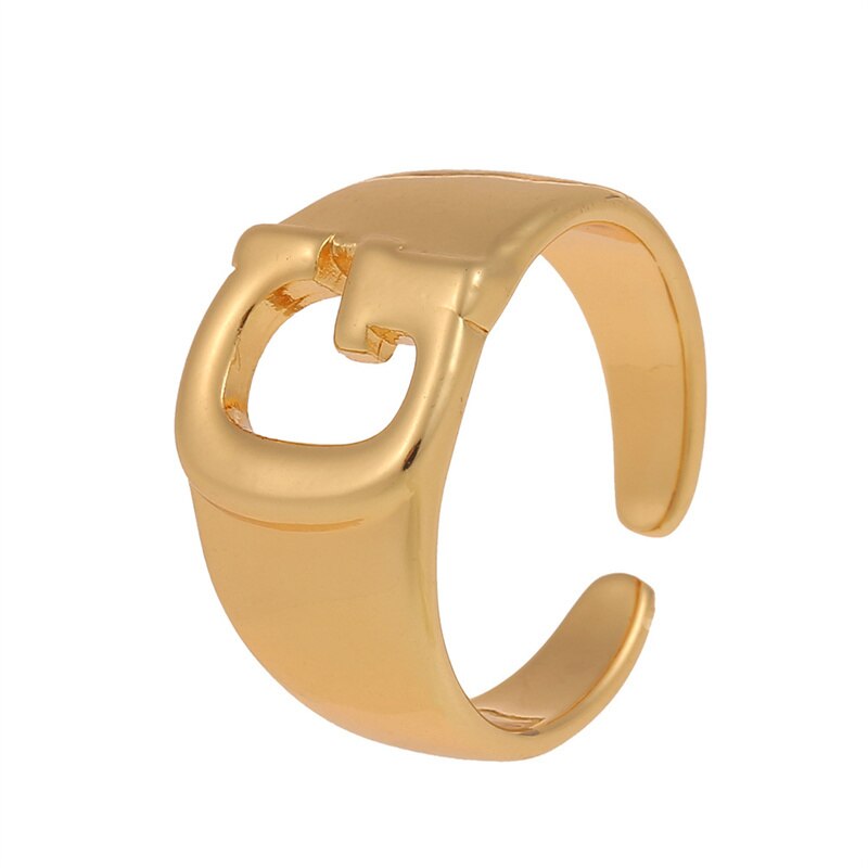 Letter Ring Women 2023 New Vintage Simple Adjustable Gold Color Hollow Opening Finger Ring For Women Jewelry Gift