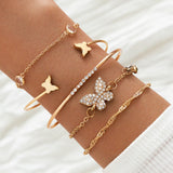 AVEURi 2023 Bohemian Rhinestone Butterfly Bracelets Elegant Cuff Bangle For Women Gold Color Chain Bracelet Sets Vintage Boho Jewelry