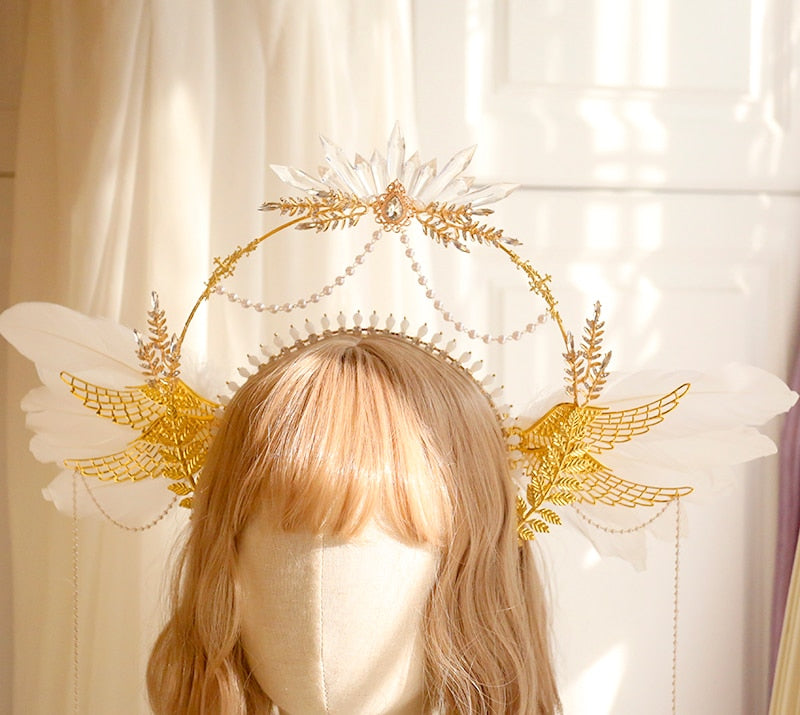 DIY Material Package Lolita European style sun halo feathers wings angel headband headwear crown  tiaras and crowns