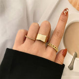 Aveuri 6Pcs/set Punk Finger Rings Minimalist Smooth Gold/black Geometric Metal Rings for Women Girls Party Jewelry Bijoux Femme