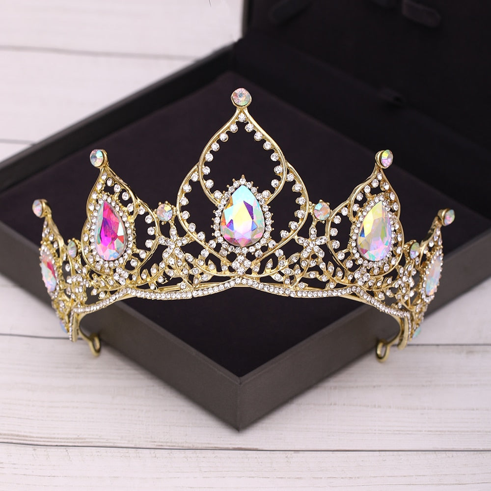 Aveuri Bridal Crown Golden Wedding Hair Accessories Rhinestone Bride Wedding Tiaras and Crowns Headpiece Diadema Hair Ornament