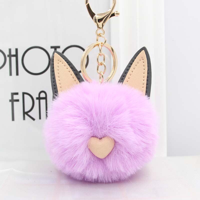 Aveuri Cute Women's Cat Ears Fur Ball Keychain Fur Pom Pom Keychain Bag Purse Car Key Holder Fluffy Golden Keyring Pendant Llaveros