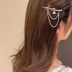 Aveuri 2022 The New Dual Purpose Rhinestone Bow Tie Word Clip Tassel Bangs Clip Fairy Side Hairpin Brooch Duckbill Clip