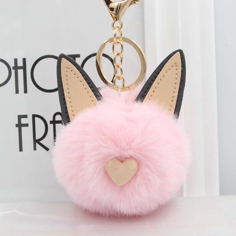 Aveuri Cute Women's Cat Ears Fur Ball Keychain Fur Pom Pom Keychain Bag Purse Car Key Holder Fluffy Golden Keyring Pendant Llaveros