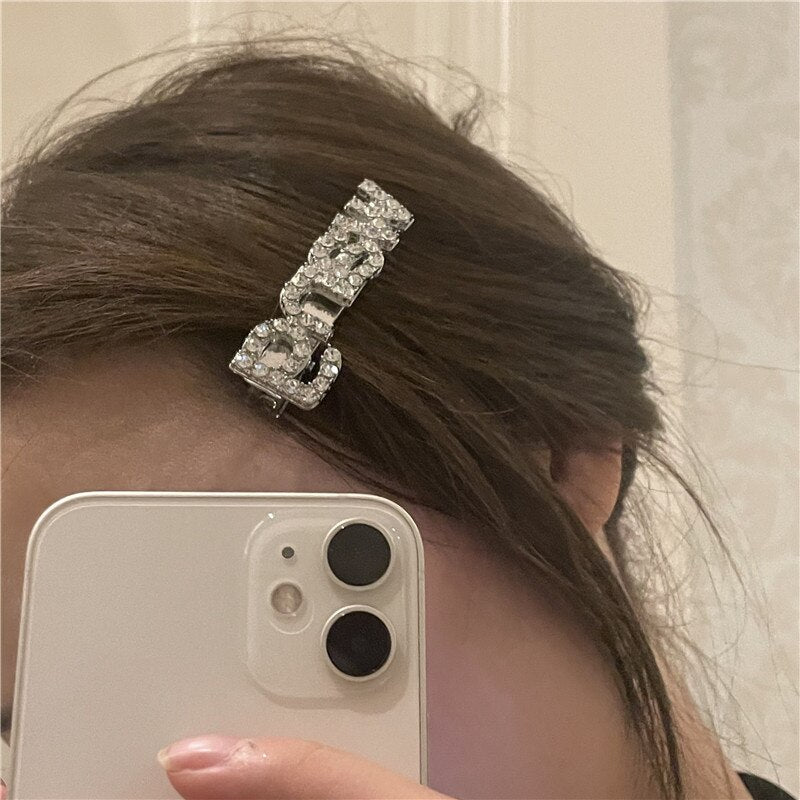 Aveuri 2022 Korean Fashion Light Luxury Blingbling Letter BB Clip Bangs Broken Hair Edge Clip Hairpin Female Elegant Jewelry Hairpin