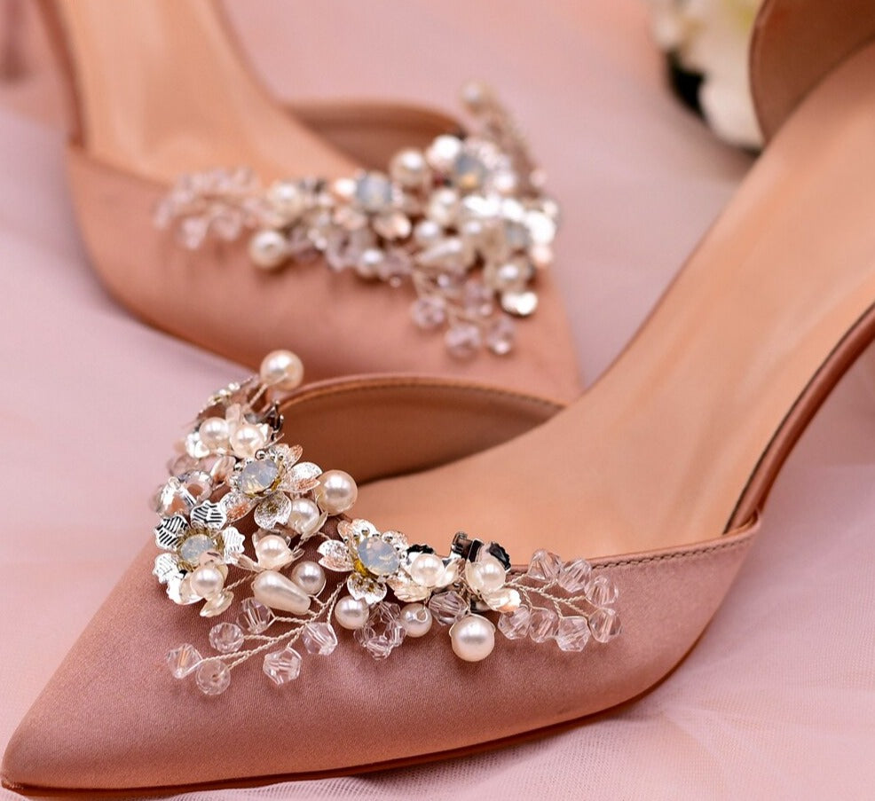 Aveuri lot Removable Bride High Heel Clip Rhinestone Wedding Shoes Buckle Women Decoration Pearls Floral Bead Shoe Clips