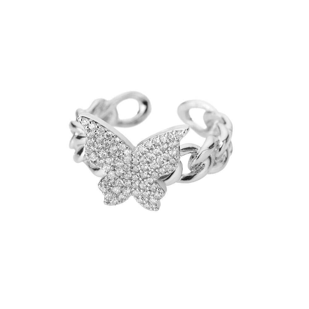 Aveuri Butterfly Open Ring Women's Stainless Steel Twisted Chain Finger Adjustable Ring Wedding Party Accessories Jewelry Gift