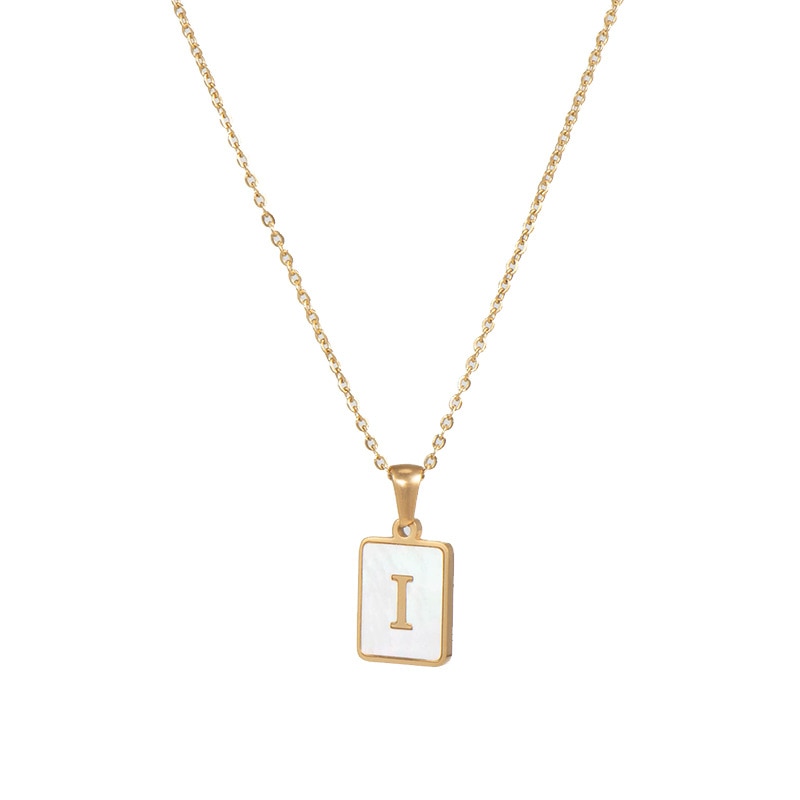 Christmas Gift 2023 Trend 18K Golden Chain Necklaces Male Square Natural Shell Initial Letters Pendant Stainless Steel Jewelry for Women Gifts