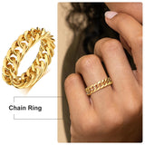 6mm Thick Chunky Chain Ring Cuban Curb Link Gold Filled Stainless Steel Stylish Ring for Women Girls