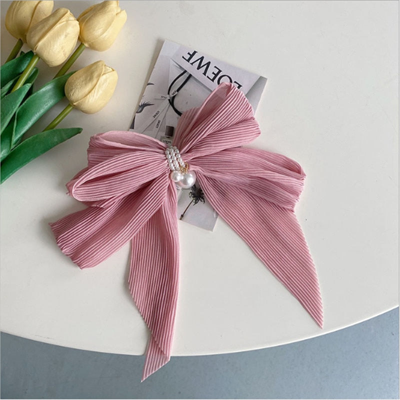 Pearl Big Bow Hair Clip Fashion Hair Accessories Women's Fabric Folds Flower Spring Clip Back Top Hairpin Cute Headwear Boutique