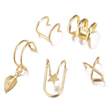 Aveuri 2023 7pcs Fashion Gold Star Leaves Non-Piercing Ear Clip Earrings For Women Simple Fake Cartilage Ear Cuff Jewelry Clip Accessories