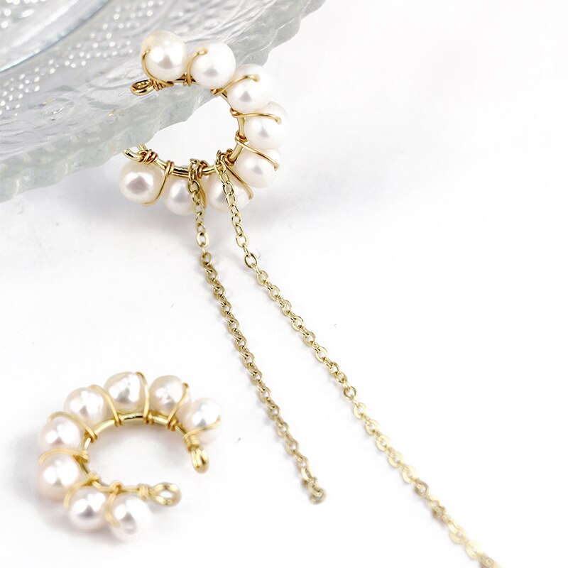 Aveuri Natural Pearl Ear Clip Long Tassel Earrings For Women Girl Bohemia Earcuff Earring Fashion Jewelry Party Accessories