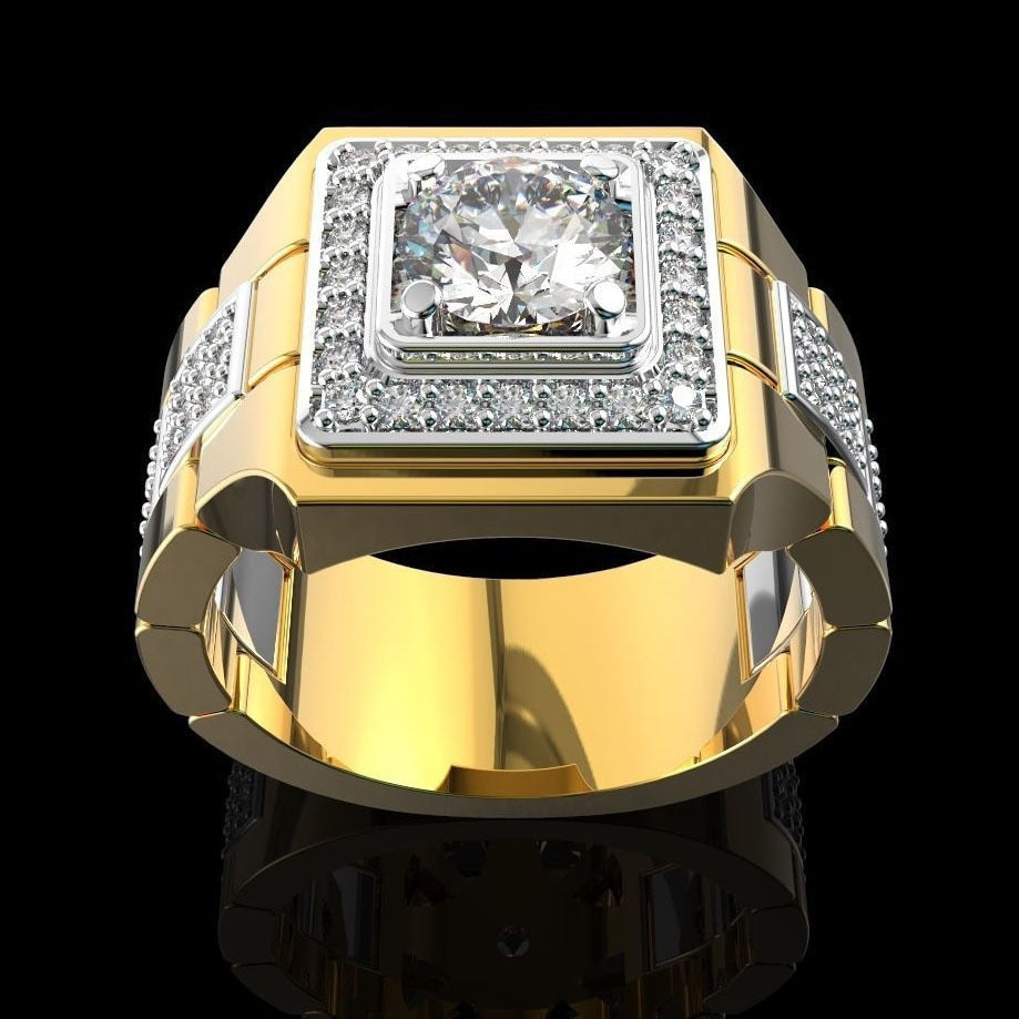 Aveuri Gold color White Diamond Ring for Men Bijoux Femme Jewellery Gemstones Bague Homme 2 Carats Diamond Ring Males Box