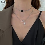 Aveuri Alloy Clavicle Chain Necklace Black Geometric Accessories INS Fashion Creative Bear Pendant Party Jewelry