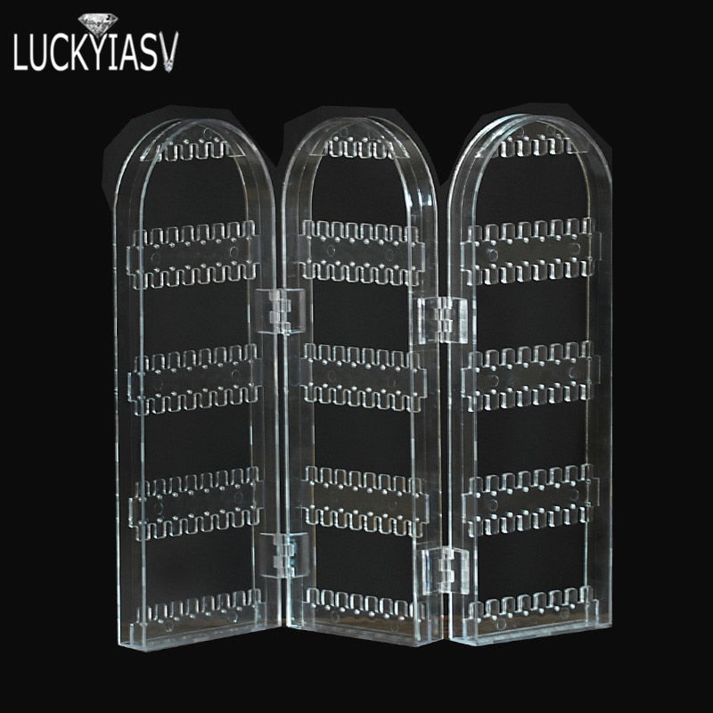 Christmas Gift Clear 120/180/240/360 holes Plastic Earrings Studs Display Rack Folding Screen Earring Jewelry Display Holder Storage For Stud