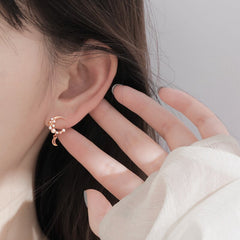 Christmas Gift alloy Asymmetry Rose Gold Star Moon Piercing Drop Earring for Women Party Jewelry eh1187