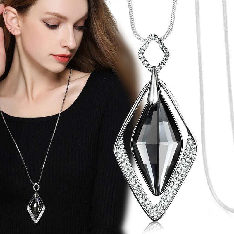 Luxury Long Chain Necklaces & Pendants for Women 2023 Fashion Waterdrop Gray Crystal Necklace Female Collier Femme Party Jewelry