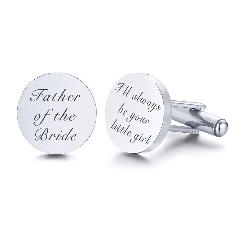 Stainless Steel Men's Cufflinks Custom Wedding Date Shirt Cuff Button Round Clip Llink Best Man Dad Husbands Gifts