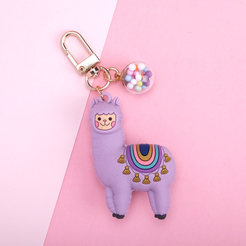 Aveuri Korean Fashion DIY Handmade Gift Llama Key Chain Women Bag Love Heart Color Ball Pendant Cartoon Epoxy Alpaca Keychains Trinket