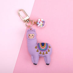 Aveuri Korean Fashion DIY Handmade Gift Llama Key Chain Women Bag Love Heart Color Ball Pendant Cartoon Epoxy Alpaca Keychains Trinket