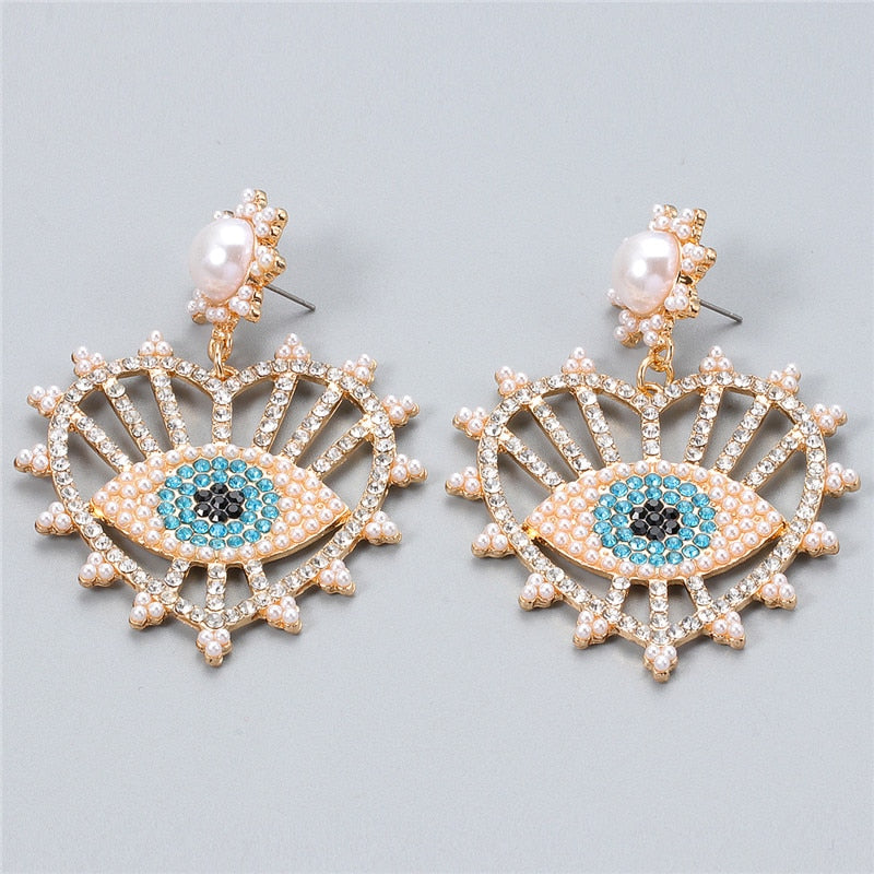 AVEURI Trendy Ethnic Love Heart Shape Evil Eye Drop Earrings For Women Vintage Statement Crystal Dangle Earring Jewelry Gift