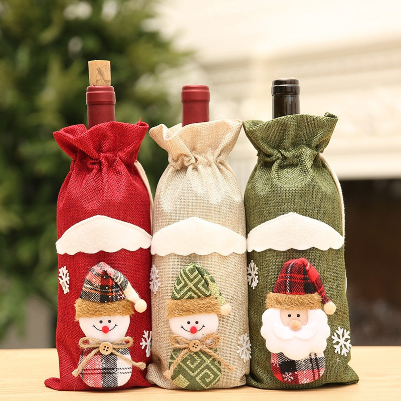 Christmas Gift Creative Santa Claus Snowman Deer Wine Set Cartoon Xmas Wine Bottle Cover Merry Christmas Decor For Home Happy New Year 2022