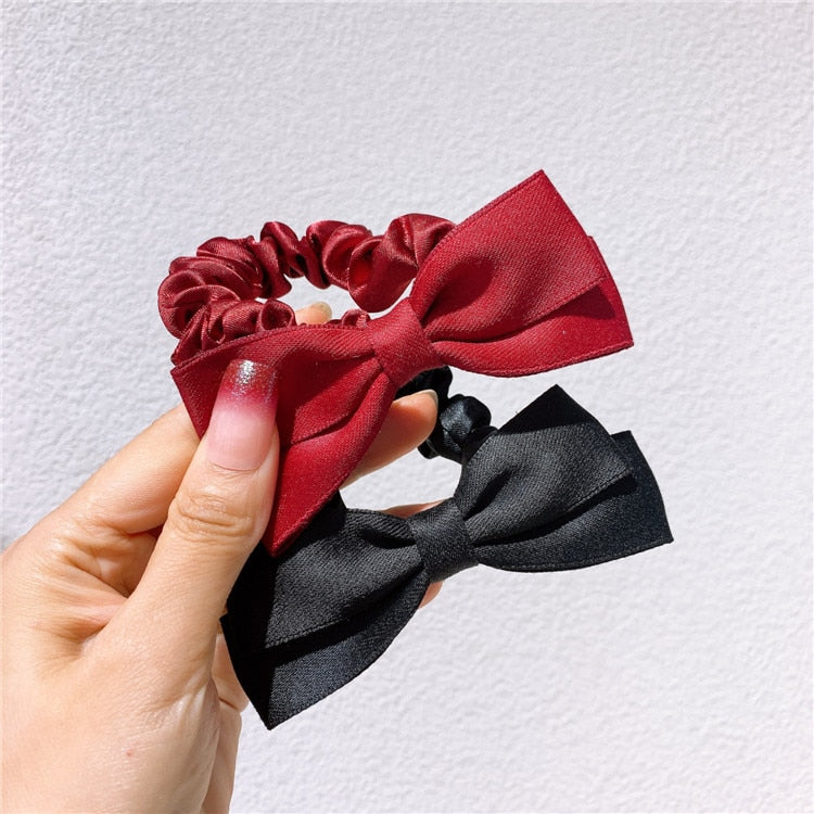 AVEURI Back to school preppy style New Korean Temperament Small Fragrant Ribbon Bow Small Intestine Ring Fashion Sweet Girl Children's Ponytail Hair Accessories
