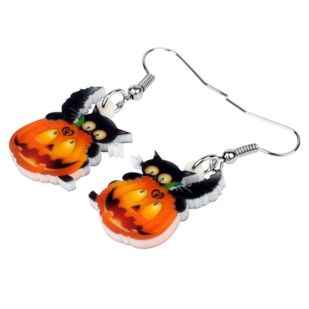 Christmas Gift Acrylic Halloween Black Cat Kitten Pumpkin Earring Dangle Drop Festival Jewelry For Girls Women Teen Charms Gift Hot Sale