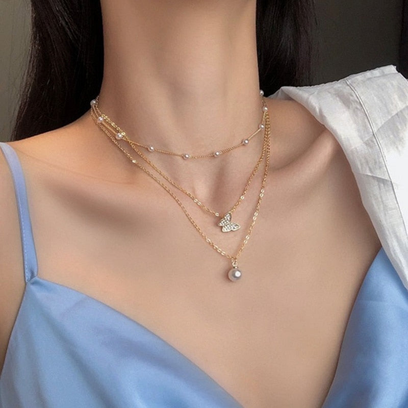 Vintage Wedding Pearl Choker Necklace For Women Geometric Gold Silver Beads Pendant Necklaces Jewelry Statement Collier 2023