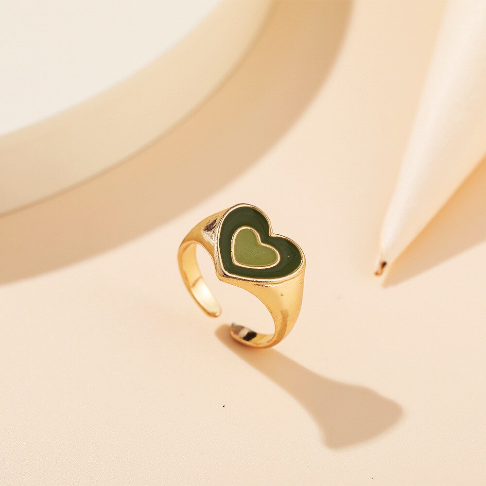 Love Heart Print Rings for Women Girl