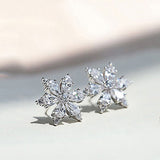 Graduation gift Bling Bling Crystal CZ Flower Earrings Stud Ear Piercing Romantic Women's Accessories Fancy Birthday Gift Trendy Jewelry