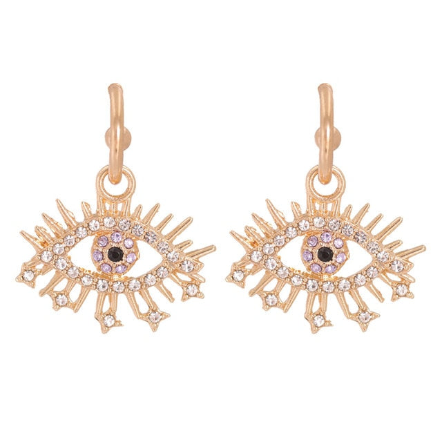 AVEURI Trendy Ethnic Love Heart Shape Evil Eye Drop Earrings For Women Vintage Statement Crystal Dangle Earring Jewelry Gift