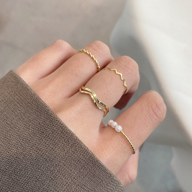 LATS Punk Gold Wide Chain Rings Set for Women Girls Fashion Irregular Finger Thin Ring 2023 Female Trendy Jewelry Party Gift