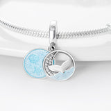Silver Color Blue Sea Pigeon Charm Beads Fit Original Pandach Bracelet women plata de ley Silver Color pendant bead diy jewelry