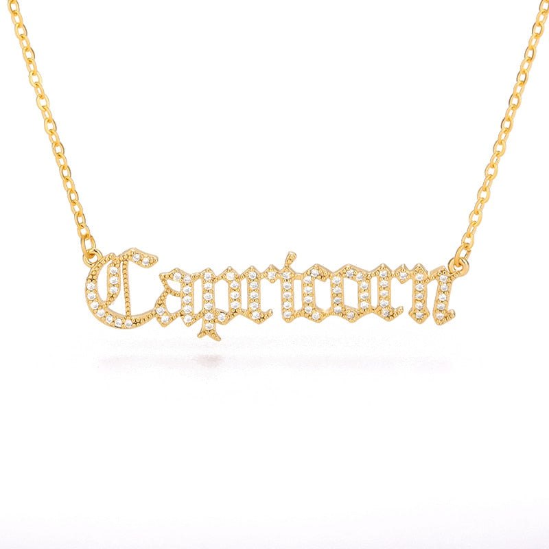 Aveuri Letter Constellation Necklace For Women Stainless Steel Gold 12 Zodiac Necklaces Choker Alphabet Jewelry Bijoux Femme BFF