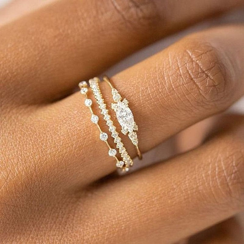 Aveuri Tiny Small Ring Set For Women Gold Color Cubic Zirconia Midi Finger Rings Wedding Anniversary Jewelry Accessories Gifts KAR229