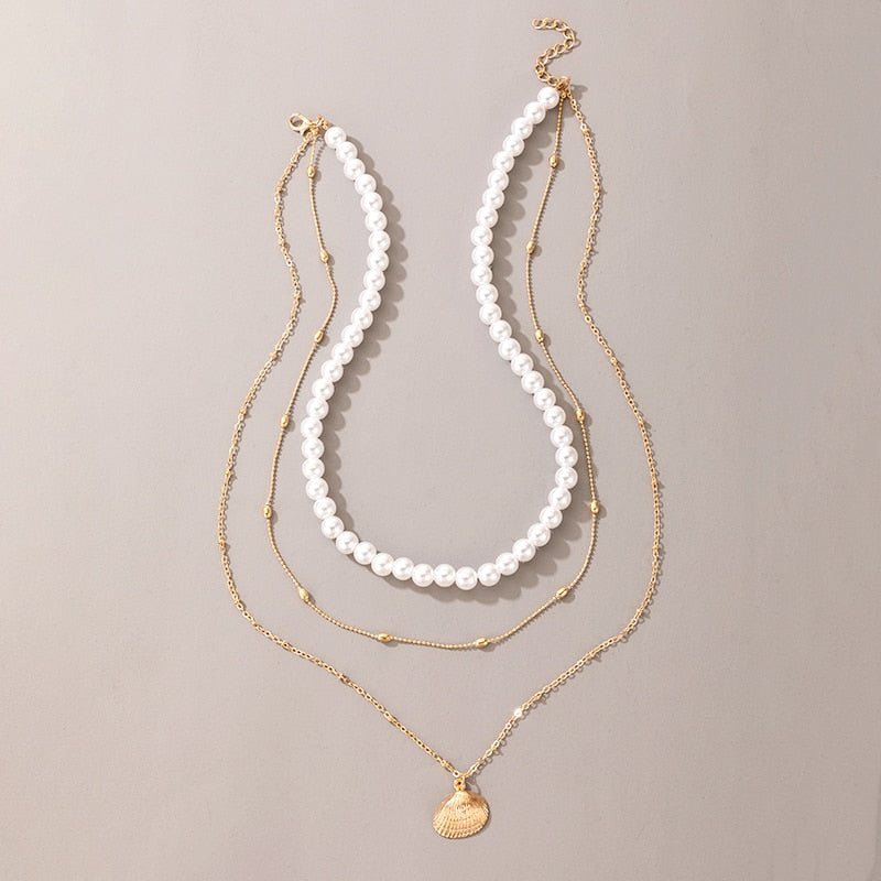 Tocona Luxury Pearl Stone Shell Pendant Necklace for Women Summer Star Heart Chain Choker Necklace Bohemian Jewelry Gift