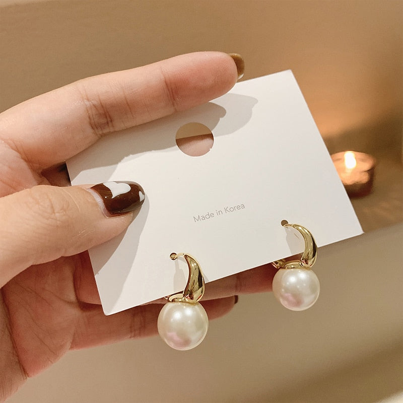 Christmas Gift New Simple Celebrity Style Gold Pearl Drop Earrings For Woman 2023 Korean Fashion Jewelry Wedding Girl's Sweet Accessories
