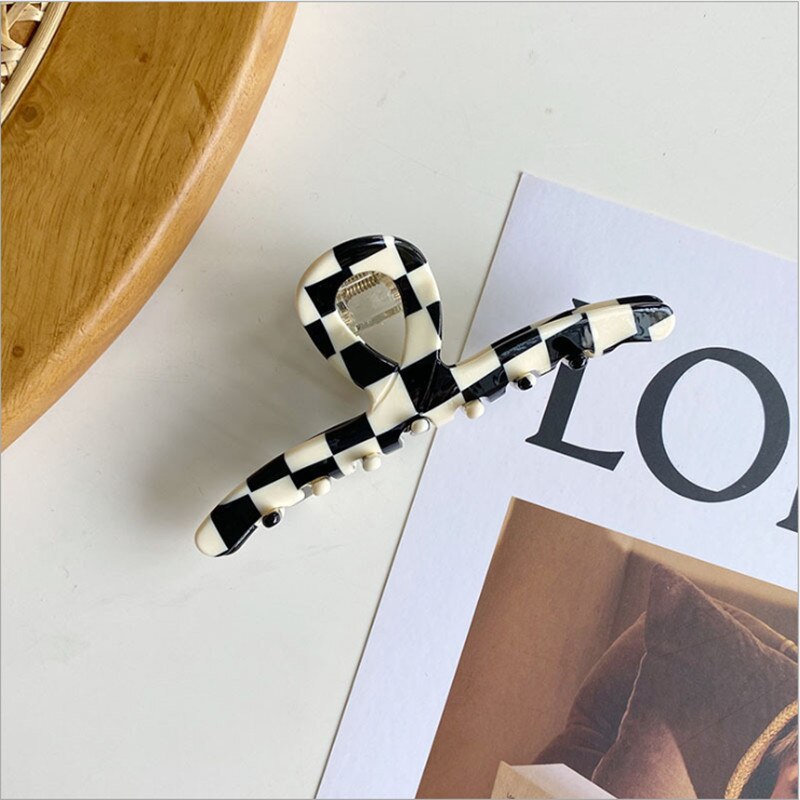 Boutique Black And White Checkerboard Acetate Hair Claws Catch Shark Clips Fashion Hair Accessories Women Cute Hairpin Headband