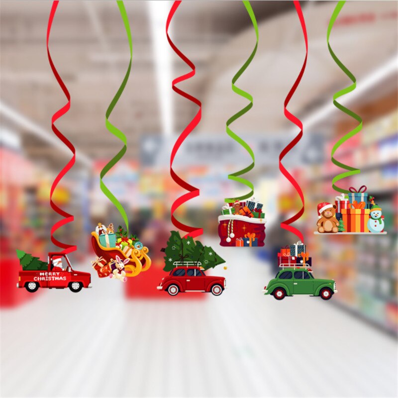 Christmas Gift 6pcs/pack Christmas Car Spiral Garland Pendant Christmas Ceiling Ornaments Christmas Decorations for Home Navidad New Year Gifts