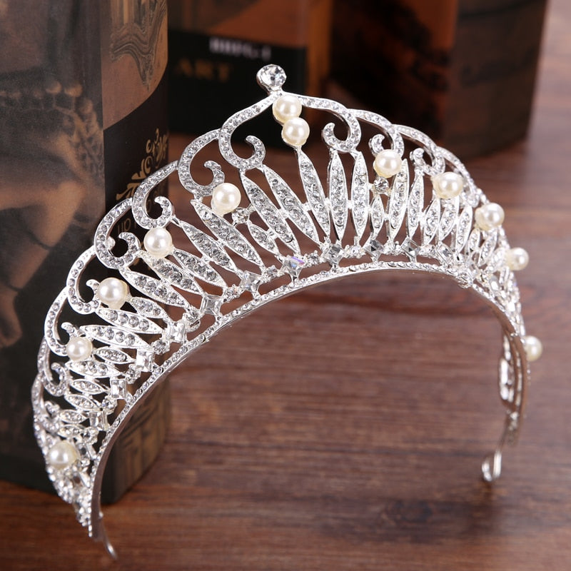 Aveuri Wedding Crown Bridal Headpiece Gold Silver Color Rhinestone Crystal Diadem Queen Crown Princess Tiaras Wedding Hair Jewelry