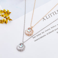 Aveuri Flower Moon Fairy Crystal Necklaces for Women Clavicle Chain Vintage Valentine's Day Birthday Gift Necklace Fashion Jewelry