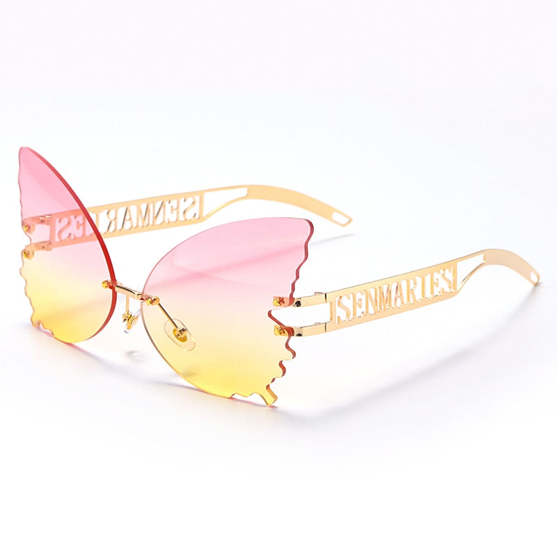 Aveuri Sen Maries Butterfly Rimless Sunglasses Women Luxury Brand Designer Fashion Oversized Steampunk Sunglasses Vintage Eyewear UV400